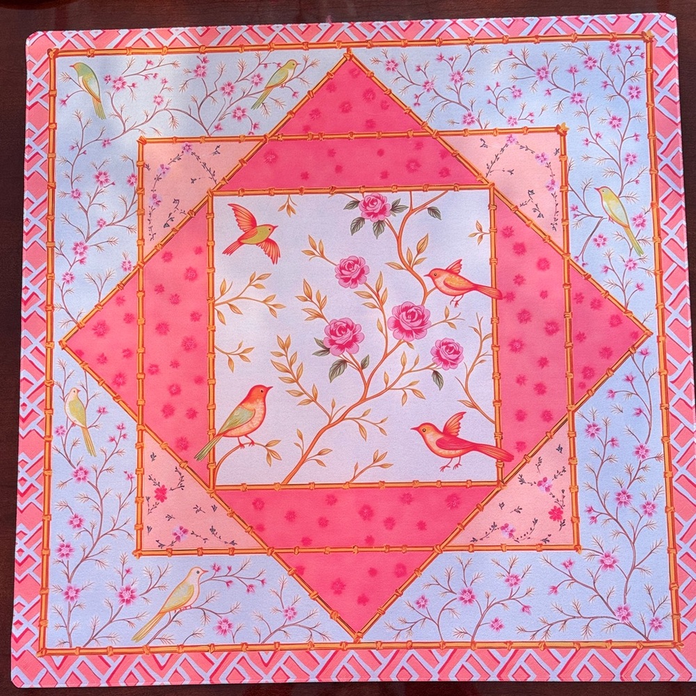 Floral and Bird Patterned Mahjong Mat